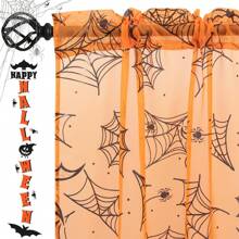 Youleyar Halloween Sheer Curtains For Living Room, 2 Panels Spider Web Silver Foil Print Sheer Curtains, Rod Pocket Window Drapes Decorations For Bedroom And Home Decor