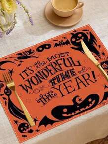 1pc Halloween Table Mat Pumpkin Design Placemat, Holiday Restaurant Decoration Heat Insulation Pad