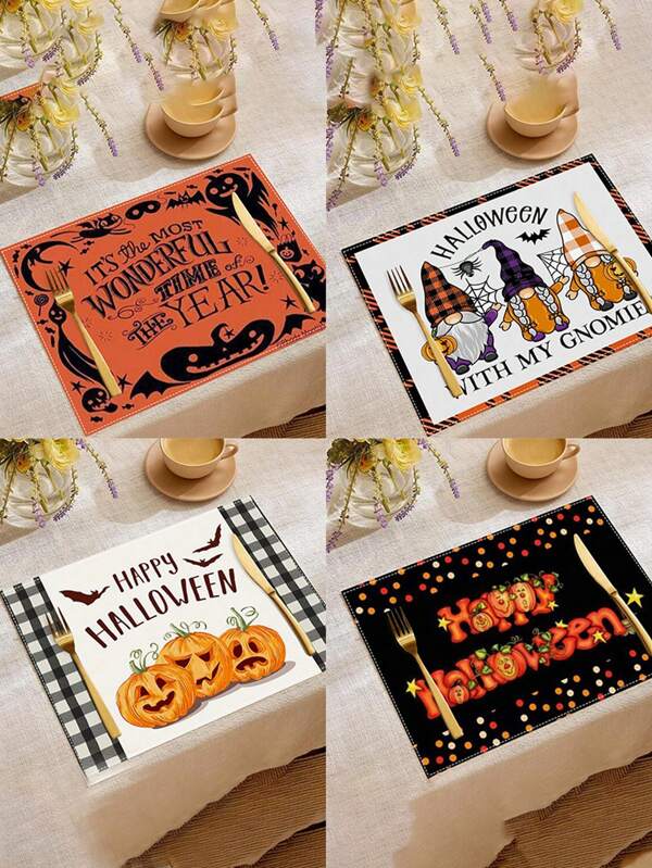 1pc Halloween Table Mat Pumpkin Design Placemat, Holiday Restaurant Decoration Heat Insulation Pad