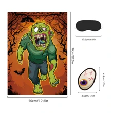 1pc Pin The Eyeball On The Zombie Halloween Party Game , Halloween Party Favors, Zombie Game Poster With Eyeball Stickers And Blindfold For Birthday Party Supplies