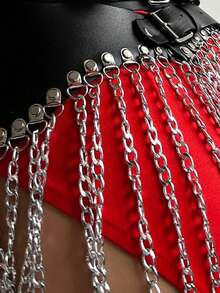 Women's Solid Color Leather Belt, Fashion Chain Tassel Dress Chain Party Dress Accessory - Black - View 5