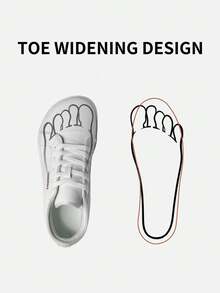 （适合宽/胖脚）男士时尚宽头系带黑色平底简约赤脚鞋，百搭户外宽版运动休闲商务正装鞋 - 白色 - 查看 3