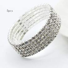 1pc Minimalistic Full Rhinestone Single Strand Elastic Bracelet, Shiny Celebrity Style Jewelry Set - Silver - View 7