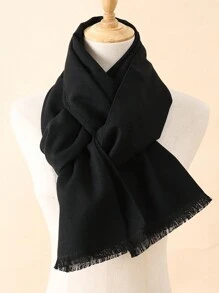 1 pièce Écharpe à carreaux classique, toutes saisons, cadeau pour petit ami, cadeau d'anniversaire, pure laine, châle chaud, double face haut de gamme, style coréen, écharpe en imitation cachemire colorée pour femmes, accessoire décontracté épais et chaud pour hommes - Noir - Voir 3