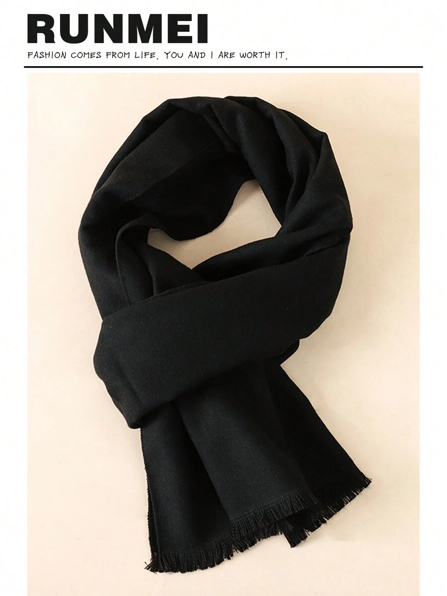 1 pièce Écharpe à carreaux classique, toutes saisons, cadeau pour petit ami, cadeau d'anniversaire, pure laine, châle chaud, double face haut de gamme, style coréen, écharpe en imitation cachemire colorée pour femmes, accessoire décontracté épais et chaud pour hommes - Noir - Voir 1