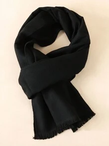 1 pièce Écharpe à carreaux classique, toutes saisons, cadeau pour petit ami, cadeau d'anniversaire, pure laine, châle chaud, double face haut de gamme, style coréen, écharpe en imitation cachemire colorée pour femmes, accessoire décontracté épais et chaud pour hommes - Noir - Voir 2