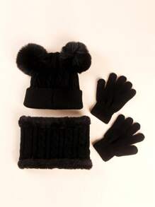 3pcs Kids Winter Knitted Hat, Scarf And Gloves Set, Unisex Warm Accessory Set For Toddlers, Children - Three-piece Knitted Hat - View 9