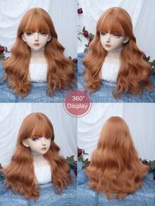 alicegarden Peruka syntetyczna, odporna na ciepło, długa, kręcona, falowana, 1 sztuka, w kolorze brudnej pomarańczy, 24 cale długości, wykonana z włókna, odpowiednia do codziennego użytku, naturalna i realistyczna sztuczna ozdoba do włosów. (Bez akcesoriów)
