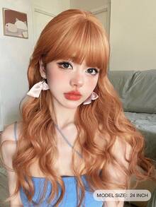 alicegarden Peruka syntetyczna, odporna na ciepło, długa, kręcona, falowana, 1 sztuka, w kolorze brudnej pomarańczy, 24 cale długości, wykonana z włókna, odpowiednia do codziennego użytku, naturalna i realistyczna sztuczna ozdoba do włosów. (Bez akcesoriów)