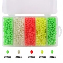 Caja de 1000 piezas de bolas para detener la línea de pesca, bolas de pesca multicolores con forma de diamante que brillan en la oscuridad para pesca nocturna, accesorios para aparejos de pesca.