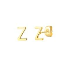1 par de brincos de aço inoxidável com letras iniciais para mulheres, brincos de cor dourada, brincos de piercing, joias da moda para presente de Natal