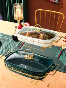 1 zestaw ceramicznych talerzy świątecznych do jadalni, użytku domowego, naczyń kuchennych, blachy do pieczenia, garnka izolacyjnego, garnka do zupy z pokrywką i żelazną ramą, odpowiednich do chleba, indyka, sera, pizzy, na zewnątrz, na wesele, imprezę, prezent, urodziny, gotowanie owoców morza na Boże Narodzenie, prezent na Święto Dziękczynienia, Święto Plonów, obiad rodzinny