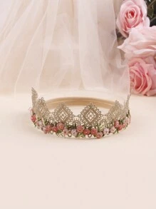 3 件装米色皇冠蕾丝边柔软弹性头带，适合婴儿，情人节礼物 - 米色 - 查看 2