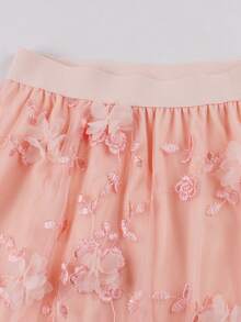Women's Elegant Embroidered Mesh A-Line Skirt, Summer - Pink - View 4