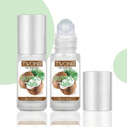 TWOING 5ml Cuticle Oil, Cuticle Nourishing Oil, Containing Jojoba Oil, Grape Seed Oil, Vitamin E And Squalane, Strengthens Cuticles, Suitable For Daily Use, Portable, Coconut Scent Nails