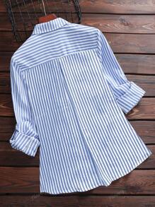Nueva llegada Camisa de manga larga con botones y rayas para mujer - Mezcla suave, doble bolsillo, presillas para mangas, lavable a máquina - Uso casual para ir y venir y los fines de semana en todas las estaciones - Adecuado para el uso casual de primavera y otoño