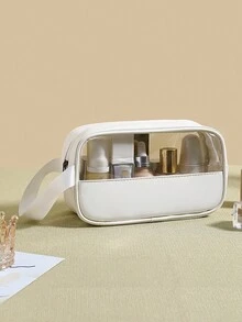 1 件女士化妆包防水旅行洗漱用品收纳整理 PU 化妆包洗漱包手提包盥洗包浴室沙滩包度假必备品海滩学校用品旅行必需品女士宿舍大学返校节 - 白色 - 查看 5