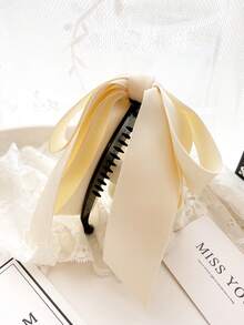 1pc Women's Black & White Color Block Acrylic Multi-Layer Bow Satin Fabric Vertical Ponytail Banana Clip, Elegant Hair Clip For Daily Wear, Dating, Outings, Gatherings - Black - View 14