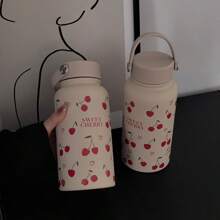 1 件 22 盎司/650 毫升樱桃心系列带手柄水瓶，双层不锈钢保温杯，玻璃杯，咖啡杯，露营杯，硅胶涂层亲肤纹理杯身，返校、节日礼物、母亲节礼物 - 彩色 - 查看 10