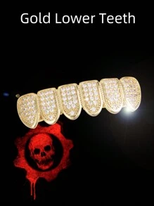1pc/2pcs Hip-Hop 18K Gold Plated Teeth Grills Inlaid With Shiny Zirconia Grillz Teeth Braces Halloween And Party Daily Wear Unisex