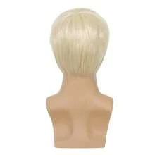 Pelucas rubias cortas para hombres, cabello sintético recto con capas para Halloween, disfraz - Dorado - Ver 6
