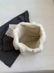 秋季新款米色大容量毛绒手提包时尚简约女士学生日常通勤单肩包 - 米色 - 查看 7