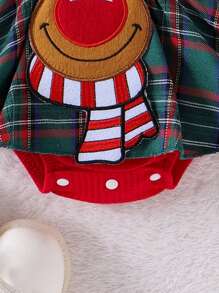 1pc Baby Girl Cute Long Sleeve Bodysuit With Frill Hem, Autumn/Winter, For Christmas - Red - View 5