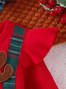 1pc Baby Girl Cute Long Sleeve Bodysuit With Frill Hem, Autumn/Winter, For Christmas - Red - View 4