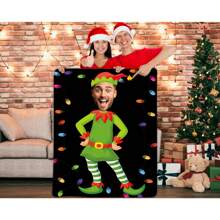 Funny Face Printing Blanket, Personalized Gifts For Family, Custom Face Throws, Cosplay Blanket Baby Shower Family Decorations Giftswinter Eve Gifts Back To School Winter Gift Ideas Boy Girl Valentine's Day - Green - View 7