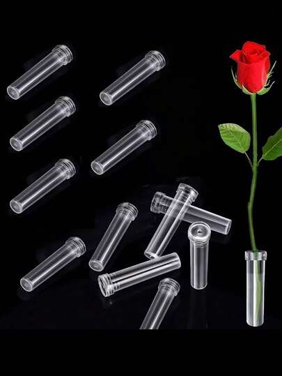 20/50/100 piezas Tubos de agua para flores de 2,8 pulgadas Tubos de agua de plástico para flores Viales florales con tapas para decoración Arreglos florales Regalos Cumpleaños Graduación Decoración del hogar Jarrón Decoración de habitación Jarrón de flores Jarrón de vidrio