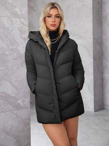 HaiLuoZi Women's Fashionable Fluffy Collar Winter Jacket - Black - View 5