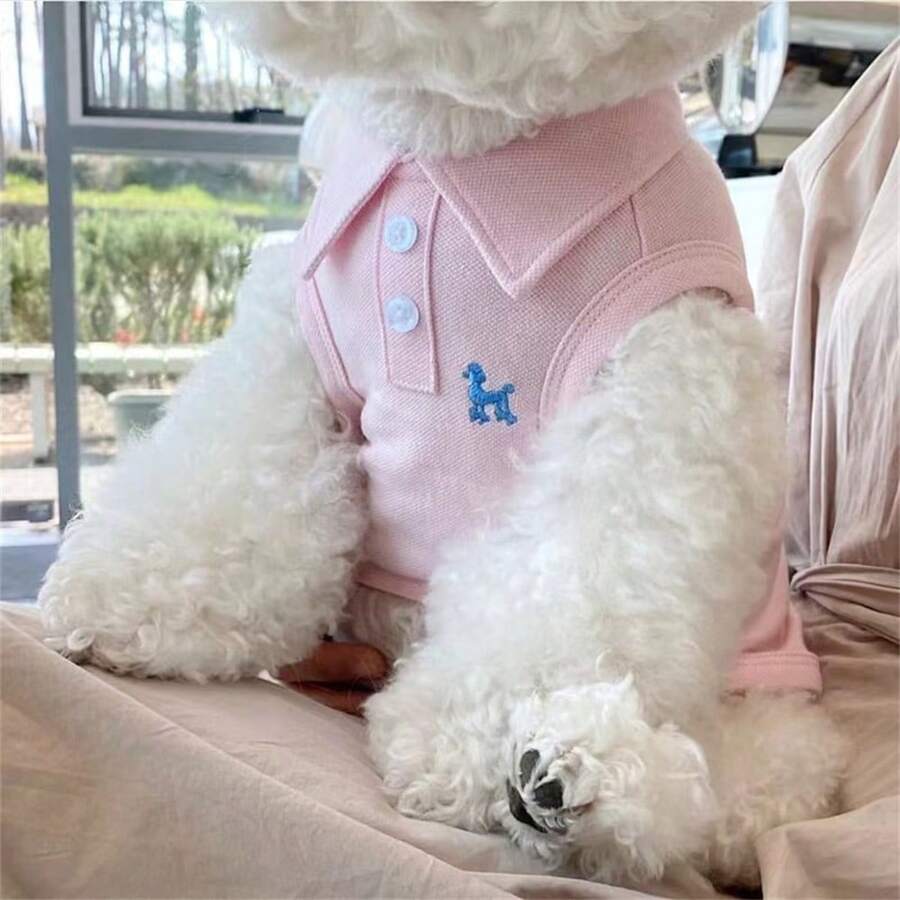 One Solid Color Pet Polo Shirt With Embroidery For Spring And Summer