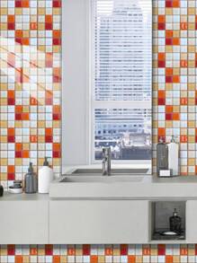 10 件几何格子花卉图案印花 PVC 仿瓷砖家居装饰墙贴，DIY 即撕即贴壁纸，适用于厨房、浴室、客厅、卧室墙壁装饰