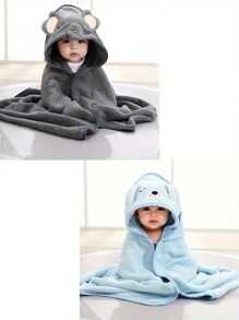 2pcs Baby Bath Towel Set, Unisex Animal Face Hooded Baby Cape, Soft Coral Fleece Cartoon Bathing Accessory For Infants, All Seasons Usage