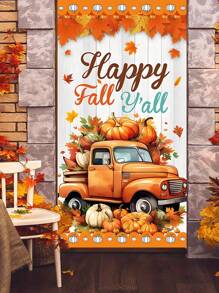 35 英寸 X70 英寸聚乙烯欢迎秋季悬挂门廊标志，感恩节枫叶图案，季节性农舍收获装饰，适用于前门、圣诞节 - 彩色 - 查看 5