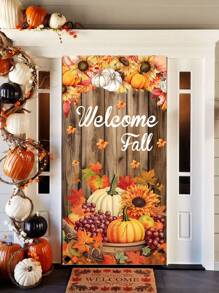 35 英寸 X70 英寸聚乙烯欢迎秋季悬挂门廊标志，感恩节枫叶图案，季节性农舍收获装饰，适用于前门、圣诞节 - 彩色 - 查看 7