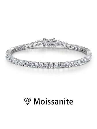 1 件高品质女士网球手链，16g/18g 925 纯银，带 0.5 克拉圆形莫桑石，奢华派对珠宝，情人节/感恩节礼物，附莫桑石证书和精美礼盒