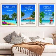 1 件布拉格巴黎东京日本巴厘岛马尔代夫爱丁堡法国里维埃拉旅行海报帆布画家居装饰卧室装饰无框 - 彩色 - 查看 6