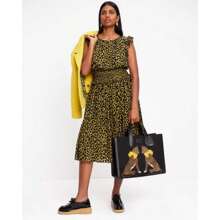 Spade | Modern Leopard Ocked Waist Dress - Chartreuse - View 6