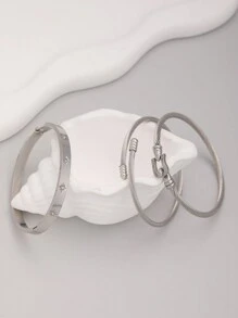 3pcs Luxury Stainless Steel & Cubic Zirconia Bracelet Set, Daily Wear For Women