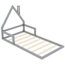 Okwish Children's Bed Platform Bed 90*200 Cm With Slatted Frame, Solid Bed Youth Bed For Boys And Girls, Functional Single Bed House-Shaped Bed (Without Mattress)