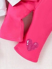 3pcs/Set Fashionable Cute Face & Letter Print Sleeveless Jacket, Sweatshirt, And Flared Print Pants Outfit - Hot Pink - View 7