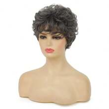 Short Curly Grey Wigs For Women Natural Looking Synthetic Cosplay Replacement Hair Wig - Grey - View 3