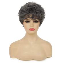 Short Curly Grey Wigs For Women Natural Looking Synthetic Cosplay Replacement Hair Wig - Grey - View 2