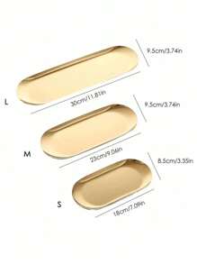 1PC Gold/Silver S/M/L Scandinavian Style Stainless Steel Oval Tray, Decorative Tray, Jewelry Tray/Dresser Tray, Countertop Storage Tray, Aromatherapy Tray, Stainless Steel Tray For Jewelry And Small Items, Suitable For Necklaces, Earrings, Bracelets, Rings, Multiple Scenario Use