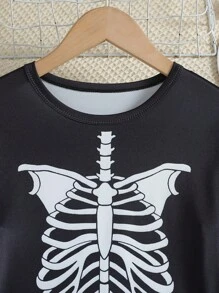 2pcs/Set Young Boys Casual Skull Print Long Sleeve Top And Pants Set, Family Matching Pajamas For Halloween