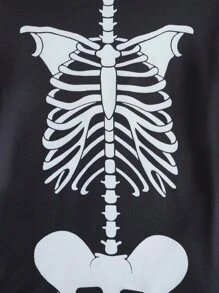 2pcs/Set Young Boys Casual Skull Print Long Sleeve Top And Pants Set, Family Matching Pajamas For Halloween