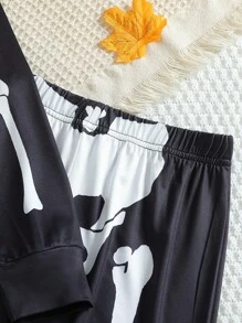 2pcs/Set Young Boys Casual Skull Print Long Sleeve Top And Pants Set, Family Matching Pajamas For Halloween