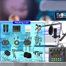 Podcast Equipment Bundle For 2, V8s Audio Interface With All In One Live Sound Card And BM800 Condenser Microphone, Podcast Microphone, Perfect For Recording, Live Streaming