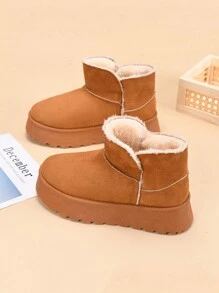 Stivali da neve con suola spessa marrone da donna, scarpe sportive da esterno, antiscivolo, resistenti all'usura, stivali alla caviglia alla moda con fodera in pelliccia